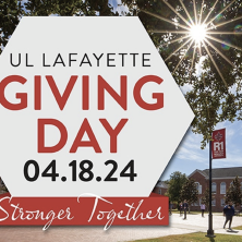 Infographic saying "UL Lafayette Giving Day 04.18.24. Stronger Together