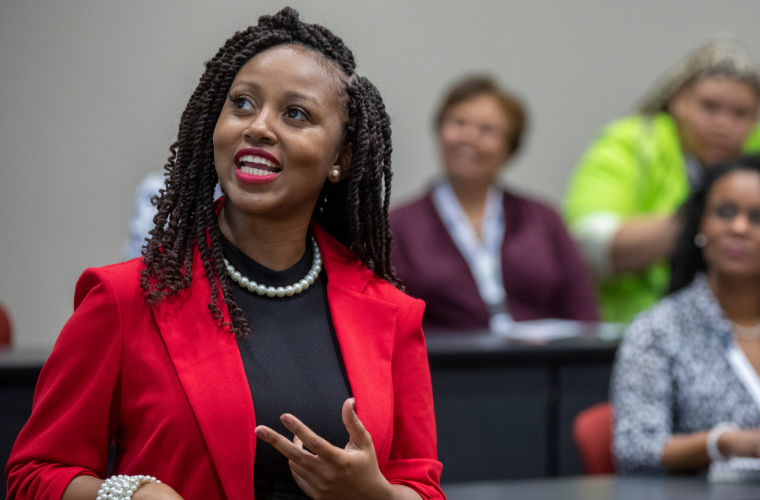 A presenter at a women's leadership conference at the University of Louisiana at Lafayette.