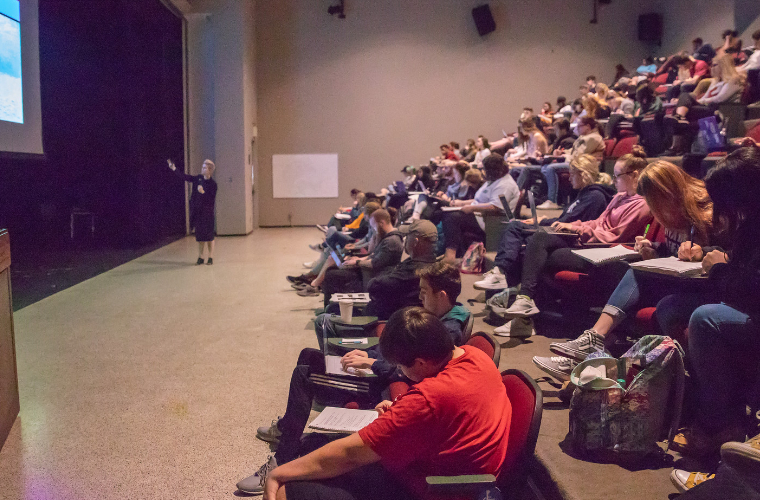 A professor lecturing to her class at the University of Louisiana at Lafayette