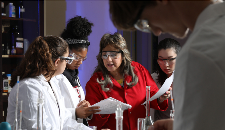 UL Lafayette students and professor in lab