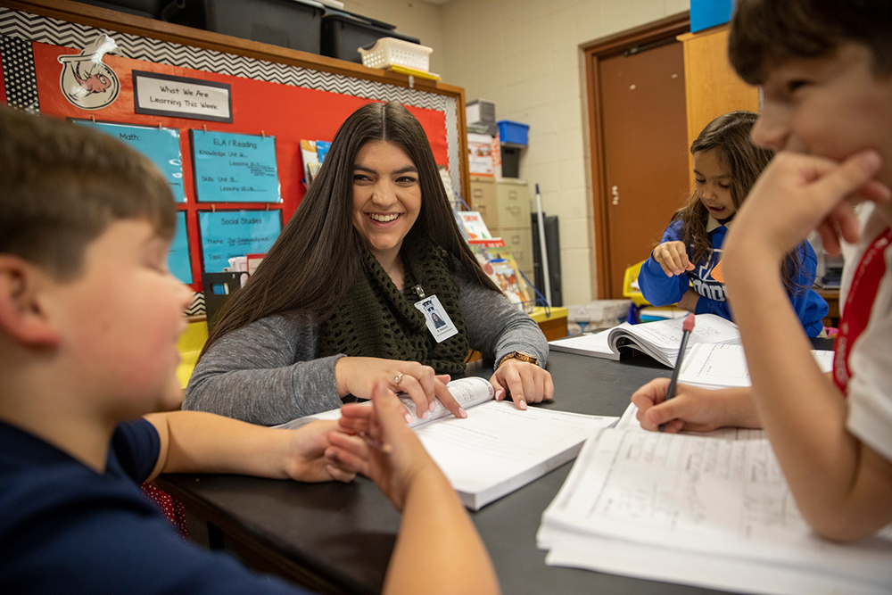 A University of Louisiana at Lafayette education major teaches students in a third grade classroom