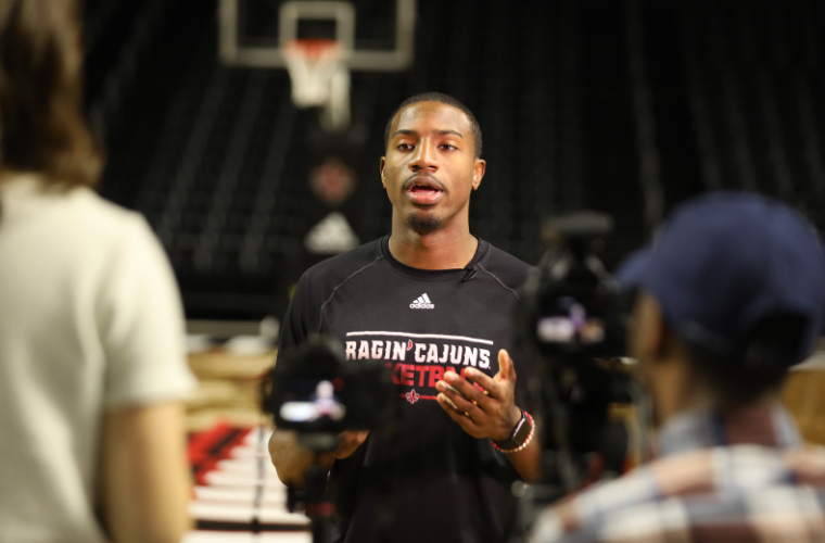 University of Louisiana at Lafayette Ragin' Cajun Athletics provides hands-on opportunities for sport communication students like interviewing student athletes.