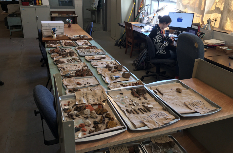 An anthropology student researching archaeological finds in a lab at the University of Louisiana at Lafayette.