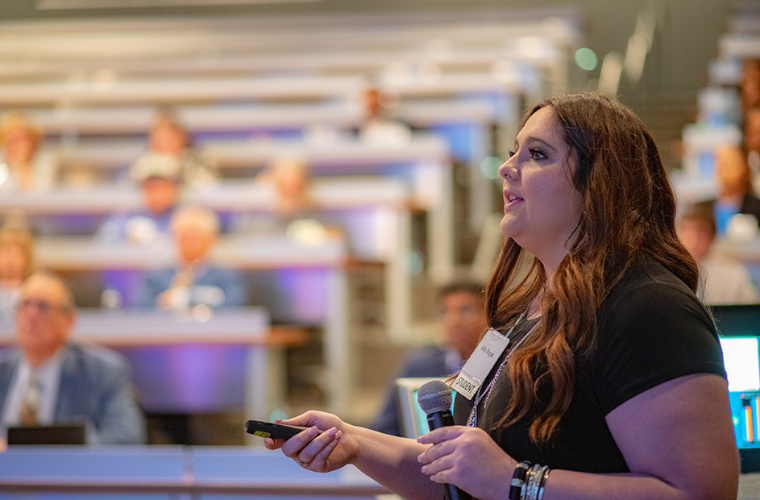 A University of Louisiana at Lafayette communicaion major gives a presentation