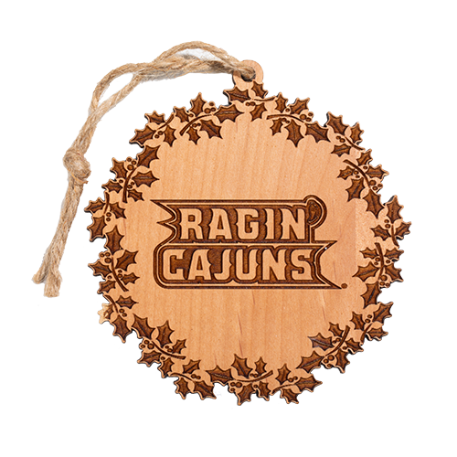 Wooden Ragin' Cajuns Holiday Ornament