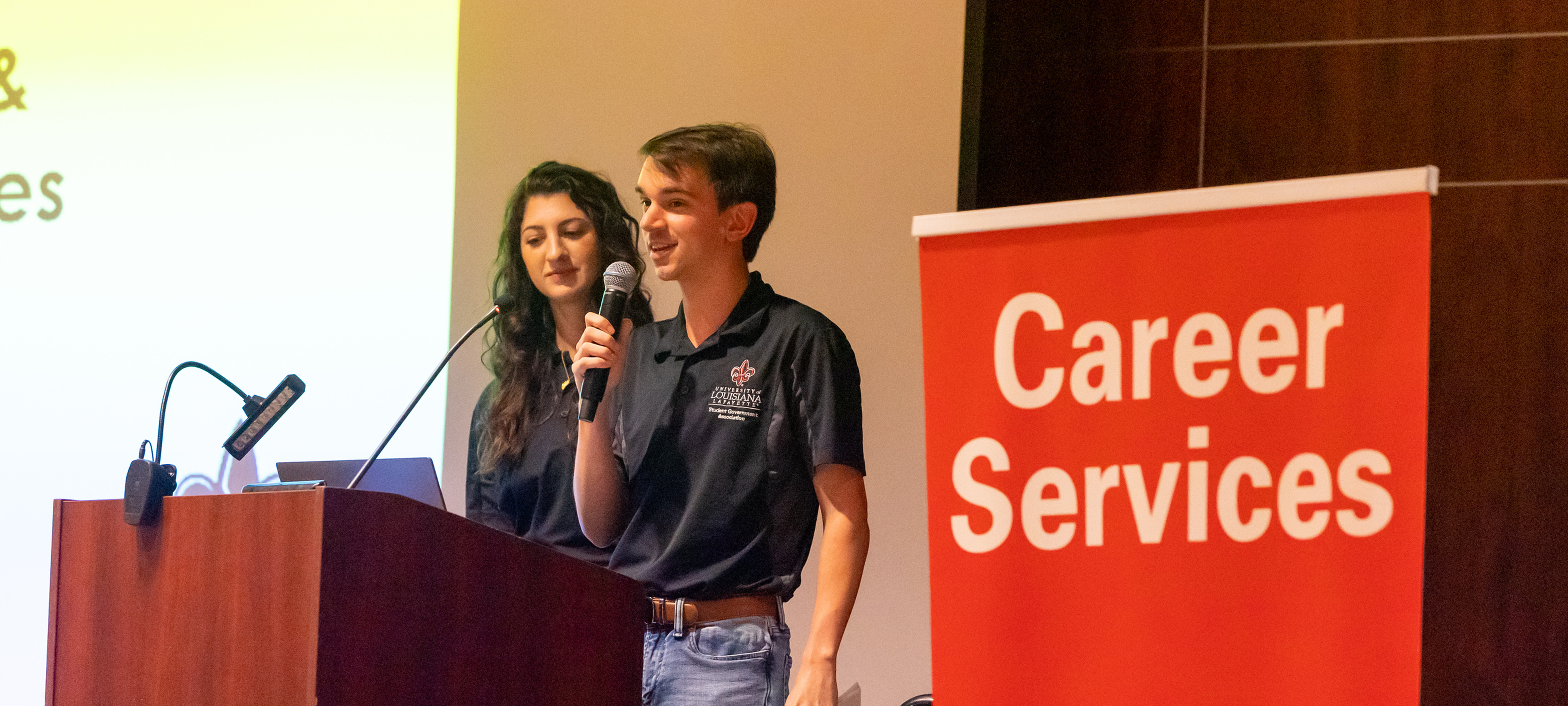 UL Lafayette students speaking at a career services event