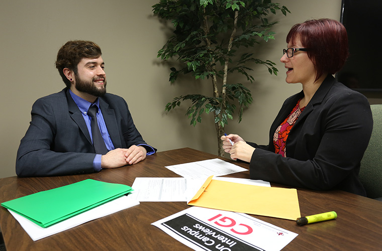 UL Lafayette student at an on-campus interview with local employer CGI.