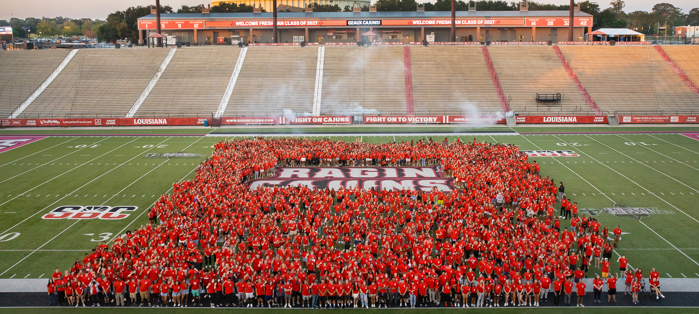 Fall 2023 freshmen class picture at Cajun Field