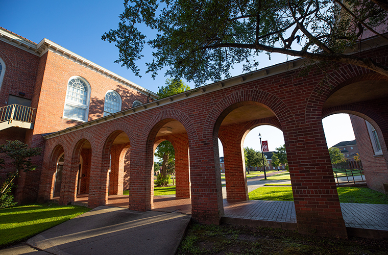 Side view of Martin Hall with Walk of Honor attached