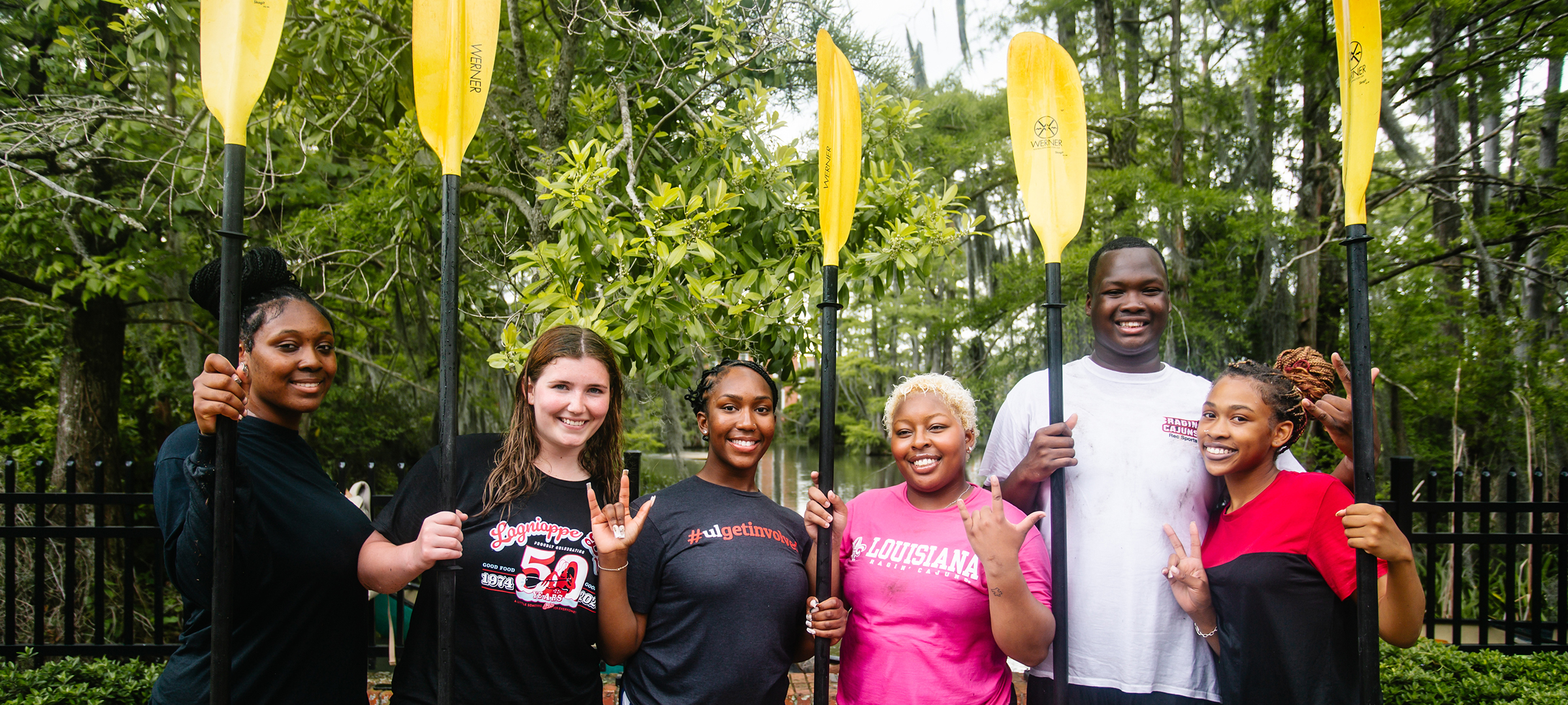 UL Lafayette students by Cypress Lake
