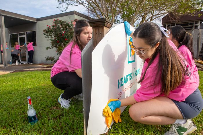 Students working at a community service project