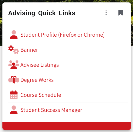 Advising Quick Links Tab