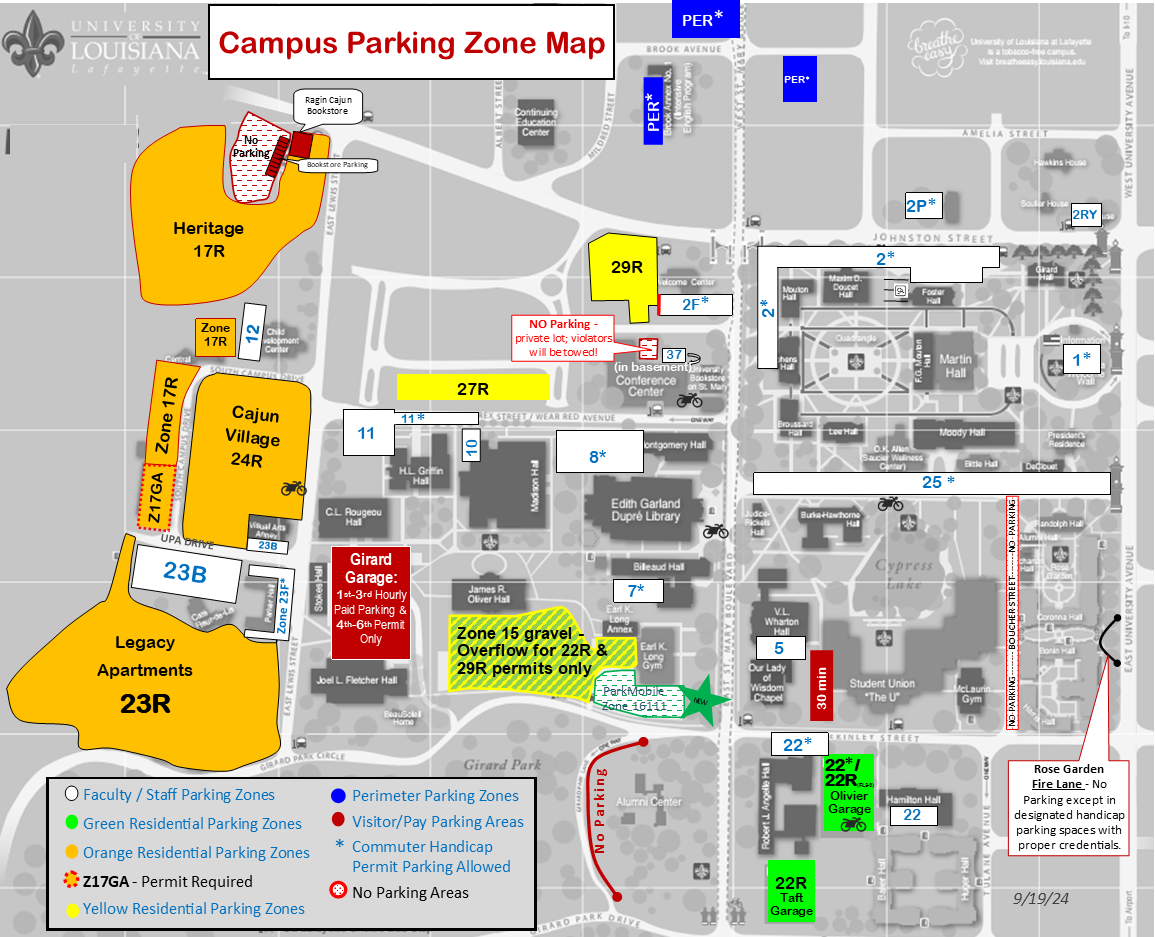 Zone Listings & Maps | University of Louisiana at Lafayette