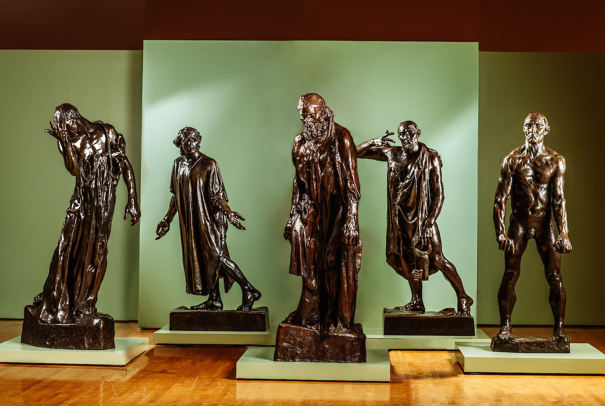 A bronze Rodin sculpture installation at the Hilliard Art Museum.