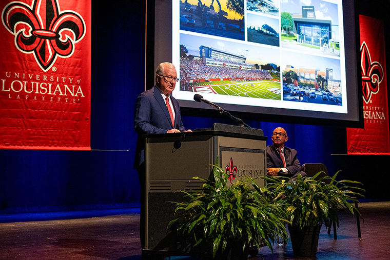 President Savoie addresses the University community at the annual State of the University Address