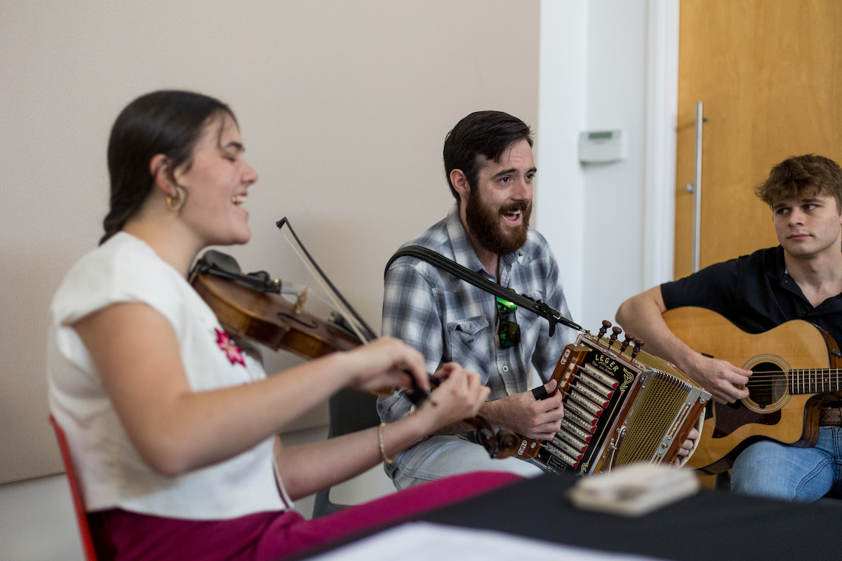 Members of the traditional music ensemble perform at a symposium for the Festival Acadiens et Creole in 2024.