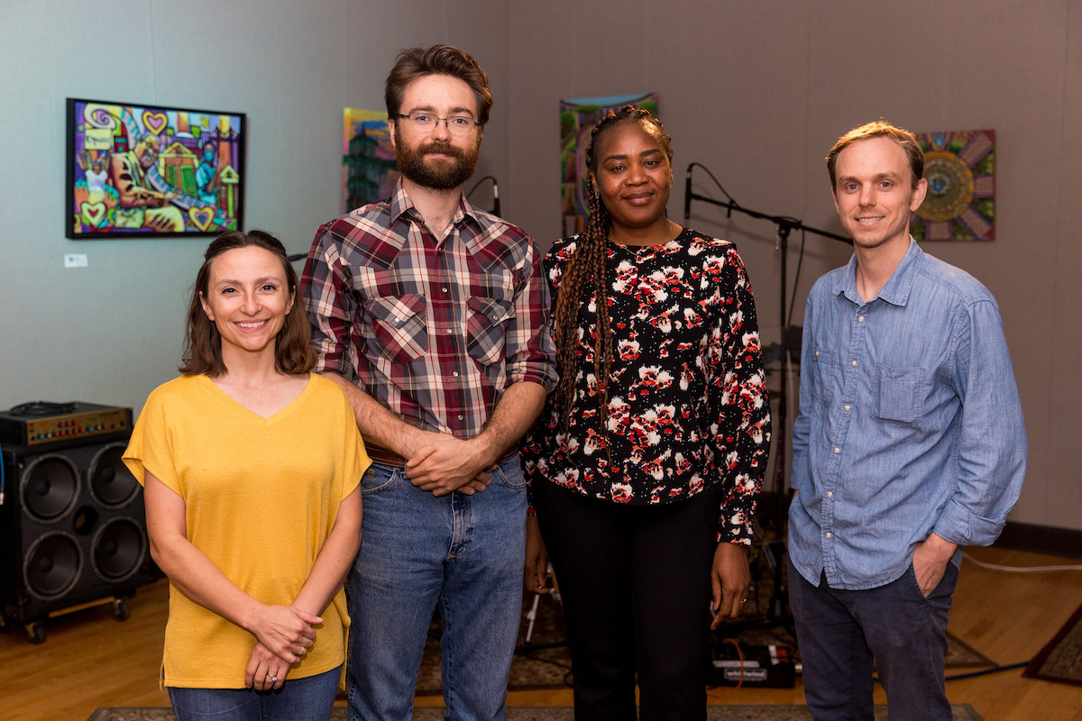 Megan Constantin, Colby LeJeune, Sabine Mengue Abessolo and Jonathan Olivier in the KRVS studio.