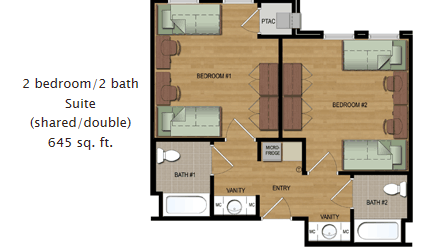 Suite-style double dorm room