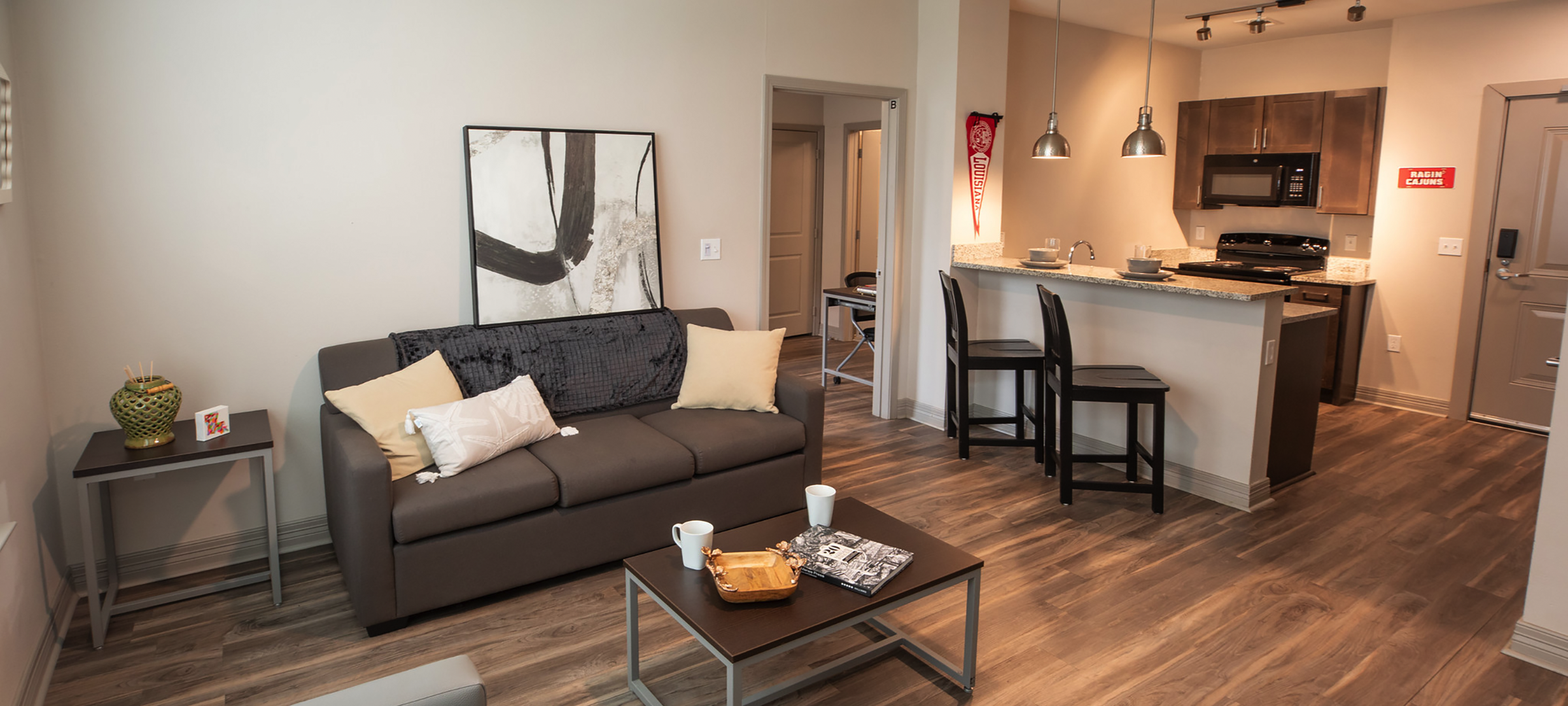 Interior shot of a living room at the Heritage apartments