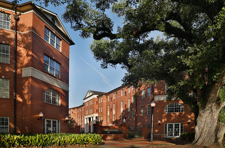 Image of the residence halls in rose garden