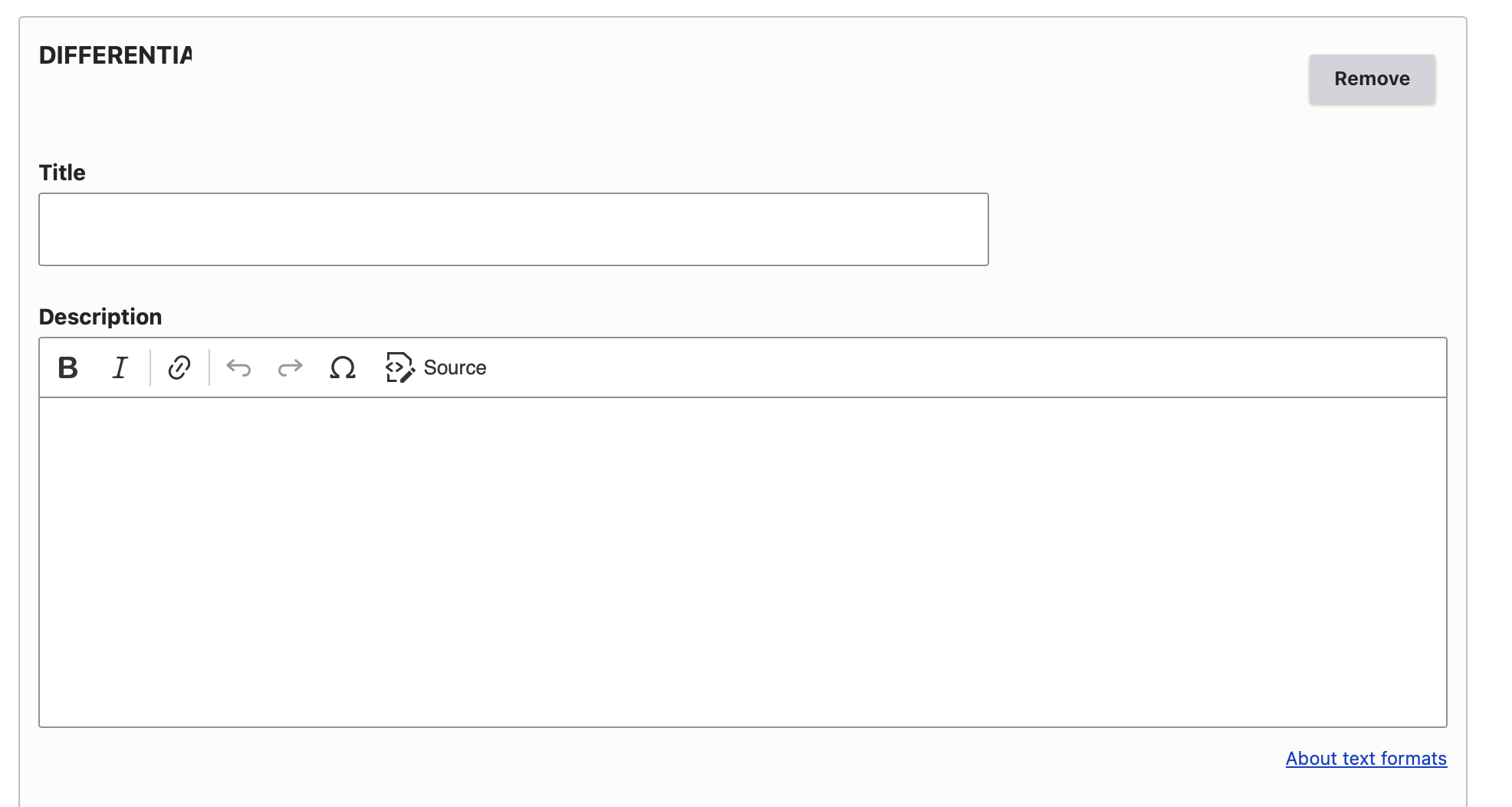 screenshot of backend: additional differentiator intro