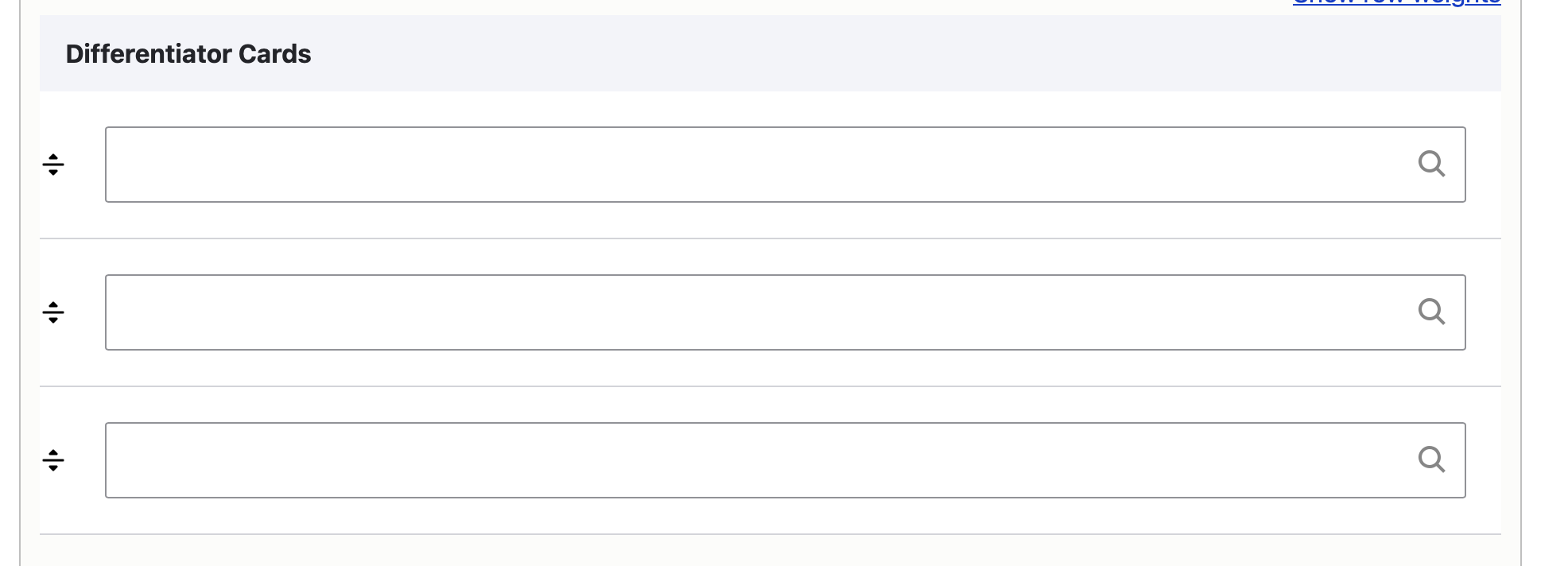 screenshot of backend: additional differentiator card inputs