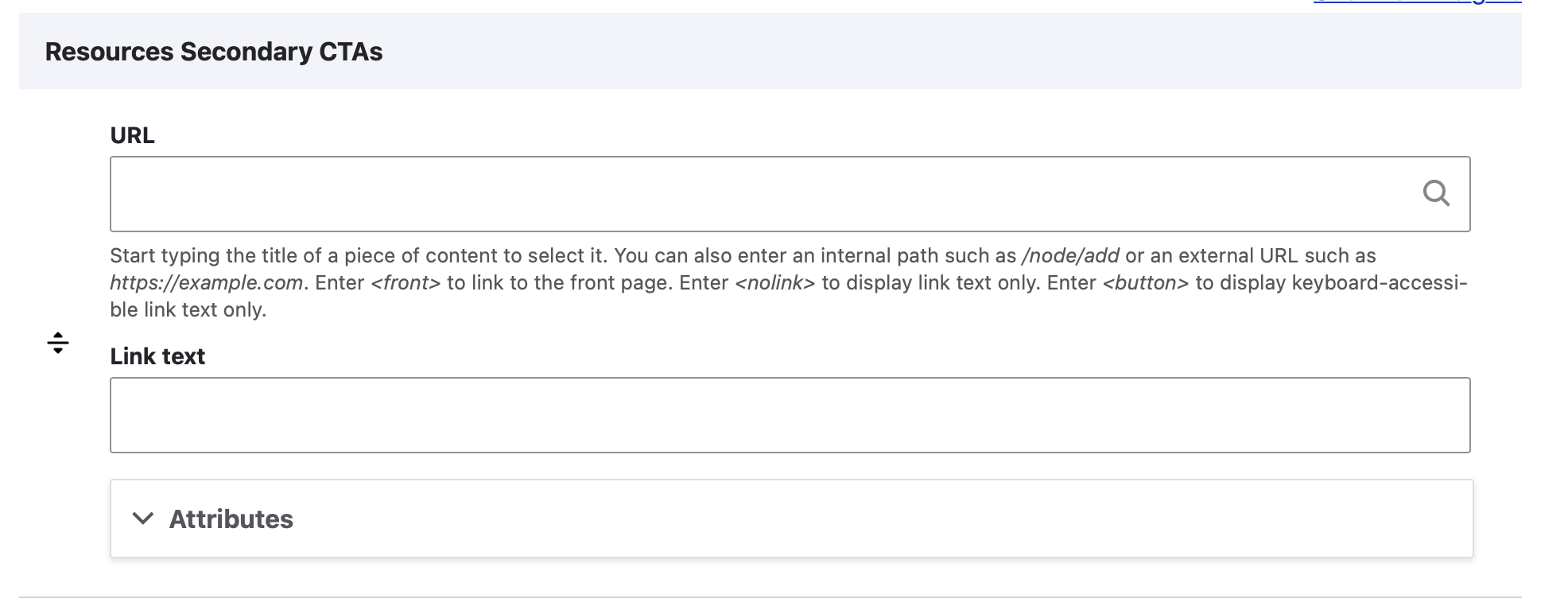screenshot of backend: secondary calls to action