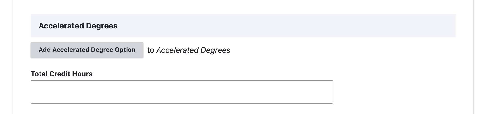 Screenshot of program page backend: accelerated degrees & credit hours
