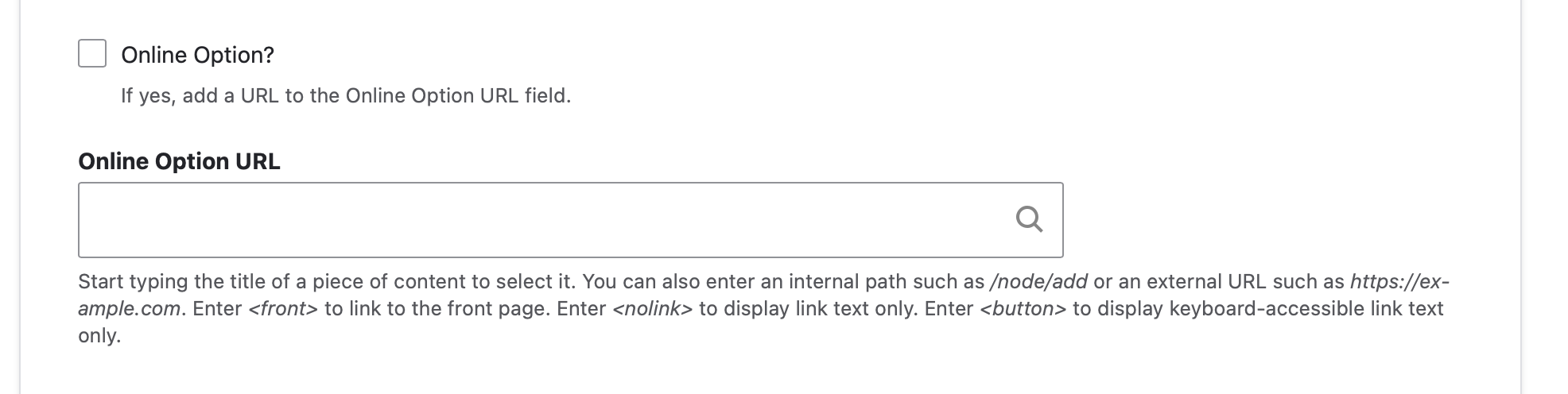 screenshot of backend: online option