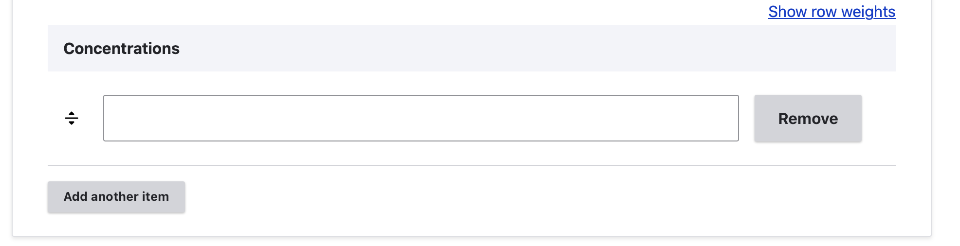 screenshot of backend: concentrations