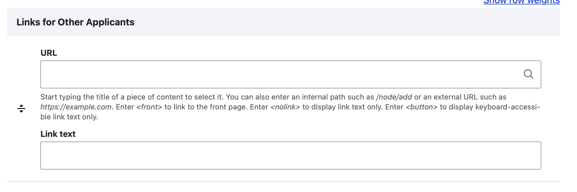 screenshot of backend: links for other applicants