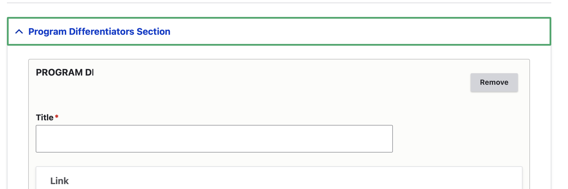 Screenshot of backend: differentiator and quick info ratings title and link