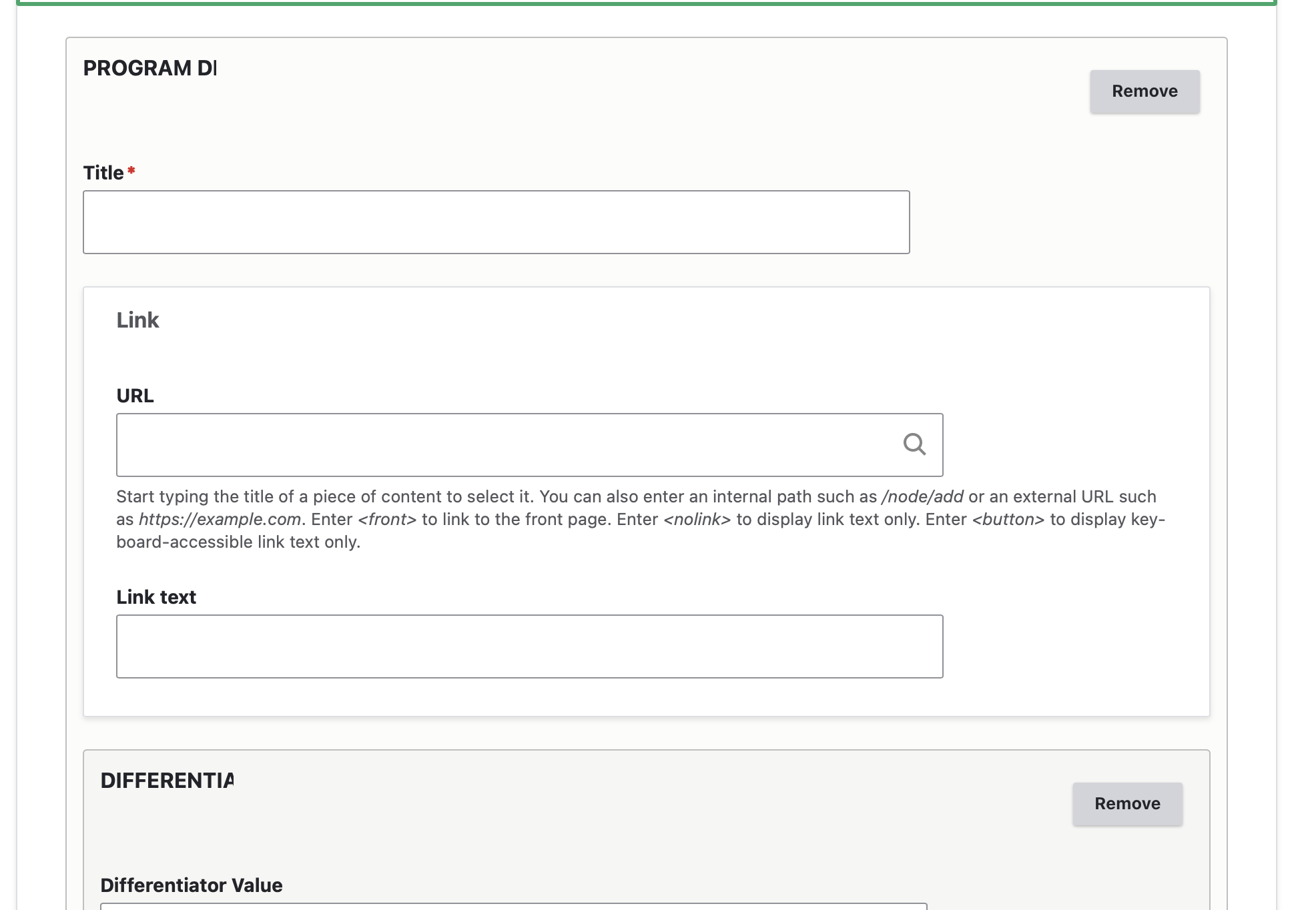 screenshot of backend: differentiator input
