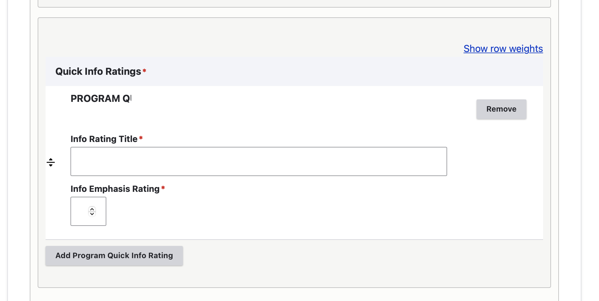 screenshot of backend: quick info ratings