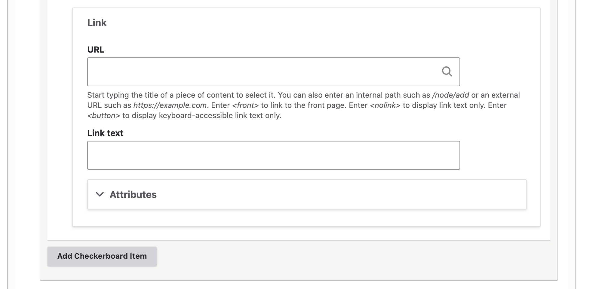 screenshot of backend: checkerboard button link