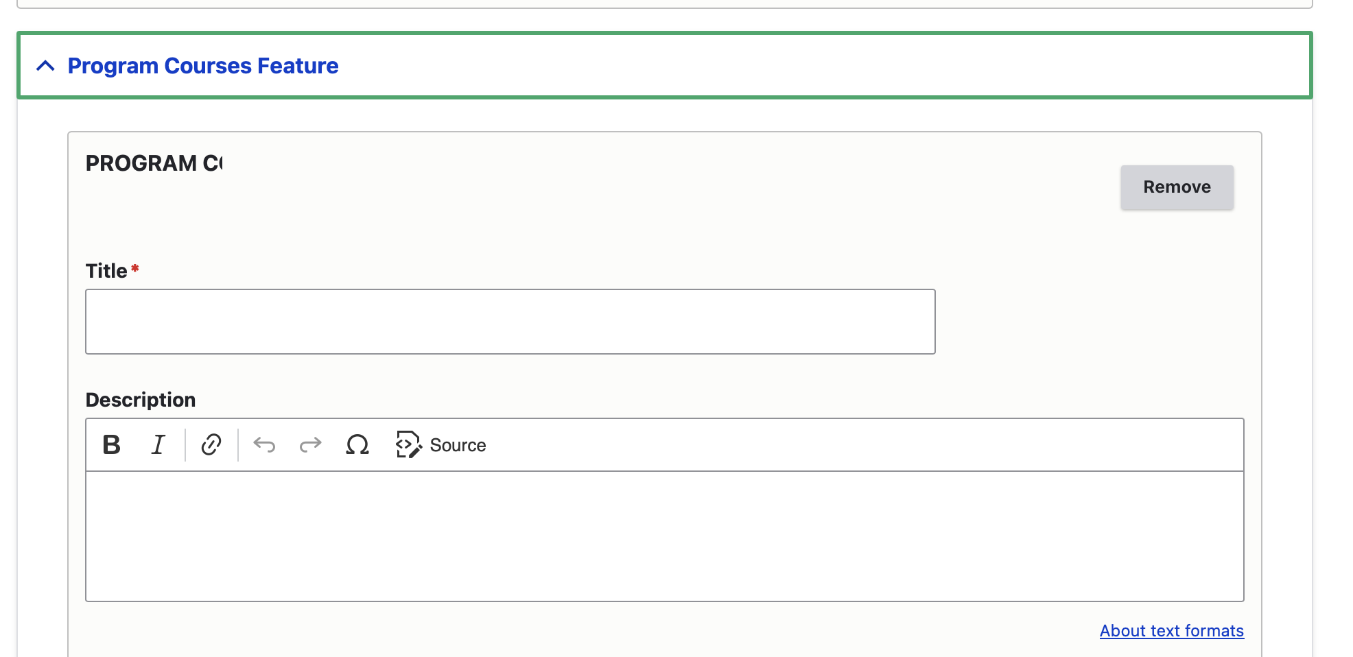 screenshot of backend: course feature intro