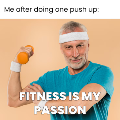 old man flexing his muscle stating fitness is his passion after doing one push up
