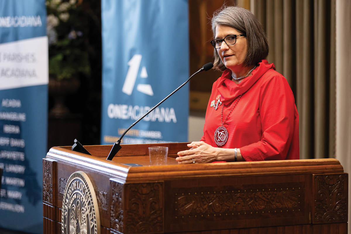 Lafayette Mayor-President Monqiue Boulet speaks at Acadiana Red and White Day at the State Capitol in 2024.