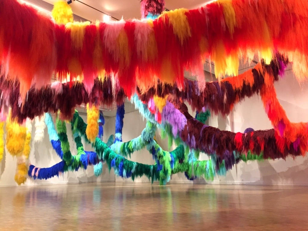 A multicolored art installation made of artificial fur by Hrafnhildur Arnardóttir, also known as Shoplifter. 