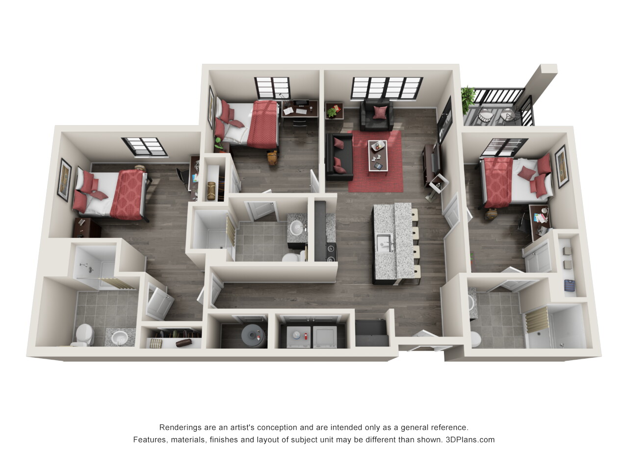 Three bedroom floor plan