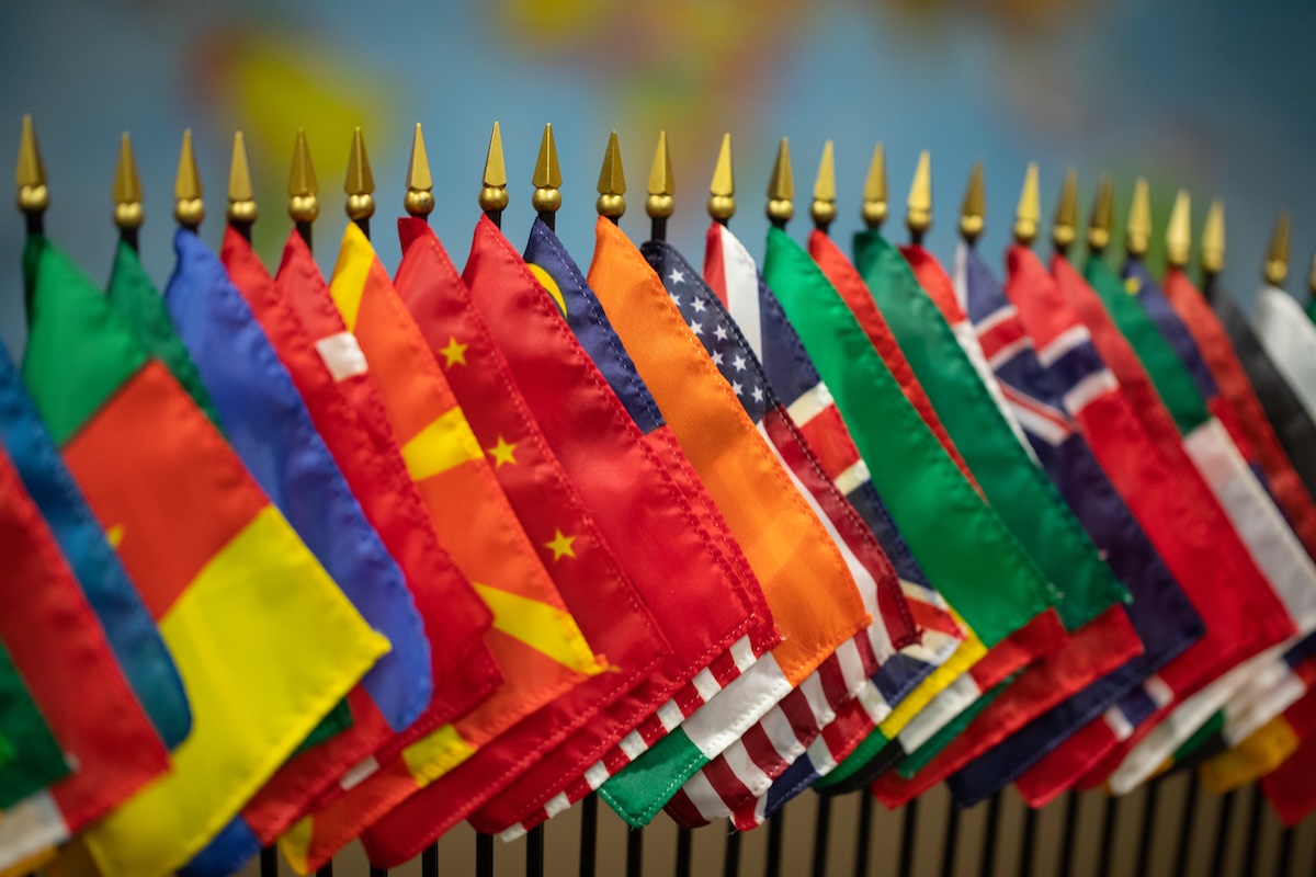 A row of flags from countries around the world