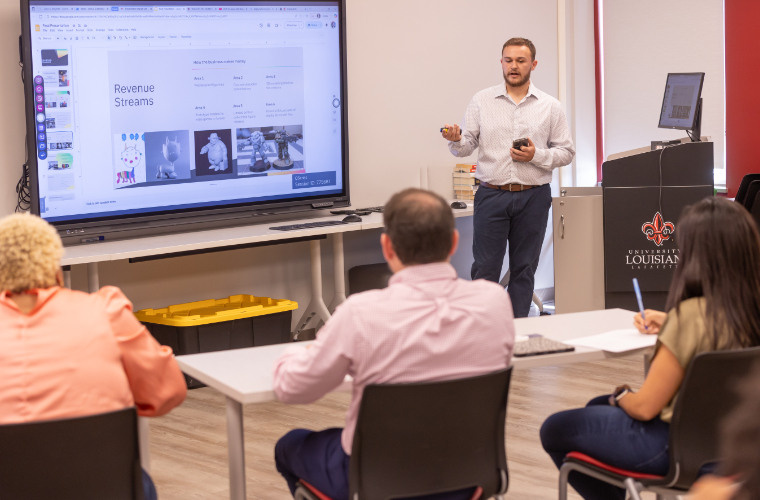 Student presenting a screen titled Revenue Streams