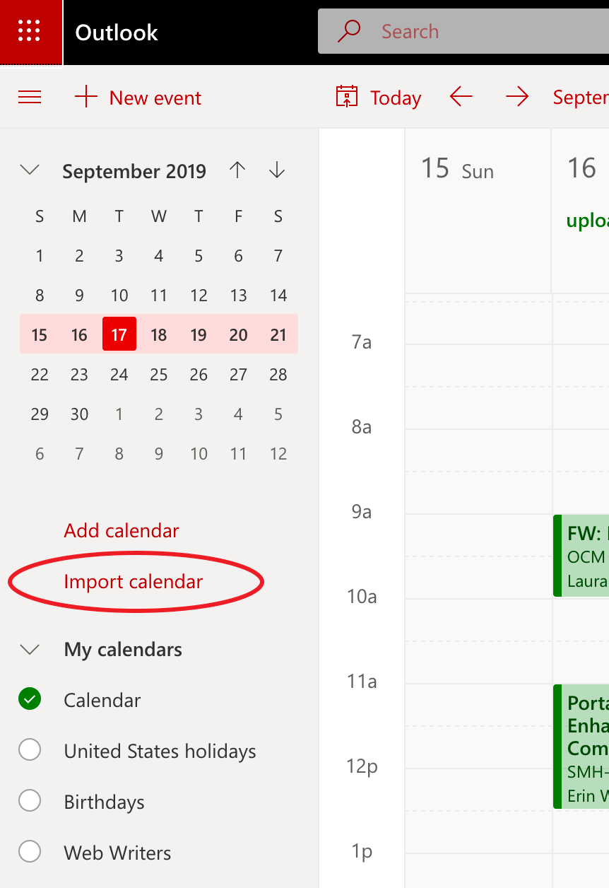 import calendars screenshot