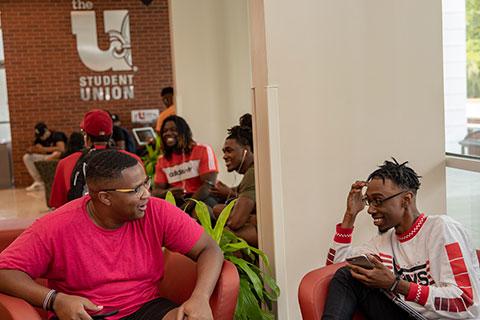 Students in the University of Louisiana at Lafayette Student Union during an admissions preview event