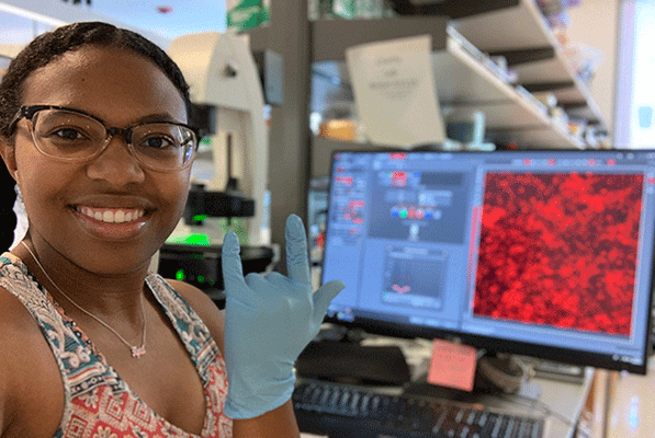 University of Louisiana at Lafayette biology major April Pruitt doing research at Stanford