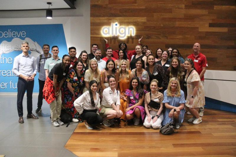 April Piper and her study abroad classmates pose for a group photo at Align Technology in Costa Rica. at 