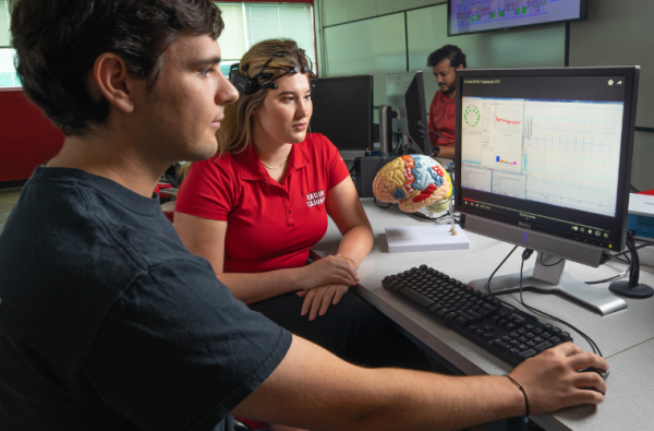Students doing research at computer