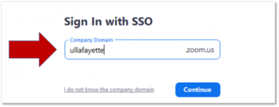 A screenshot of the Zoom "Sign In with SSO" page.