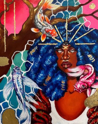 Colorful painting with headress