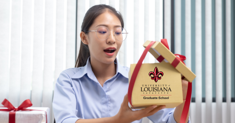 Oriental Woman opening a gift box